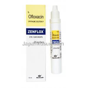 オキュフロックスジェネリック, オフロキサシン 点眼/点耳薬, Zenflox,10ml, 箱,ボトル表面